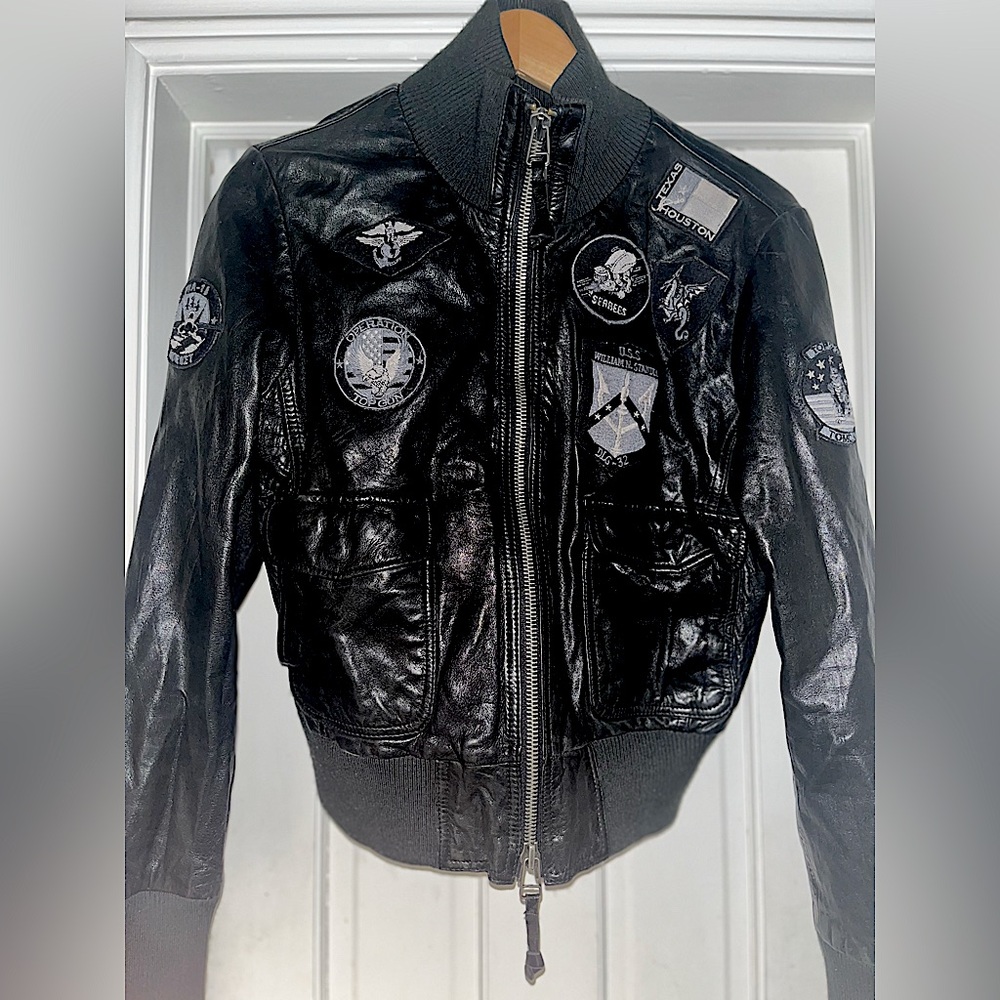Black Genuine Leather Authentic Miss Top Gun Jacket